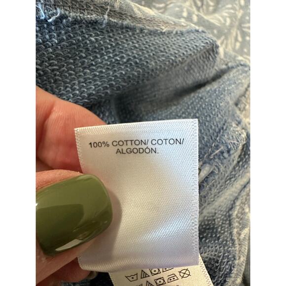 Lucky Brand Size XS OVERSIZED Washed Blue Hoodie Floral Distressed Sweatshirt - Picture 10 of 10